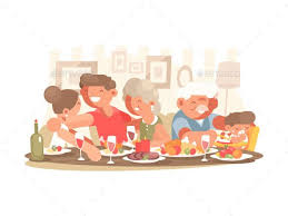 Happy Family At Dinner Table Illustration Family Dinner Table Vector Sketch