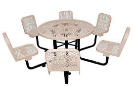 We offer outdoor chairs, barstools, standard height tables & bar height. 46 Inch Expanded Metal Round Picnic Table With Chairs Commercial Site Furnishings