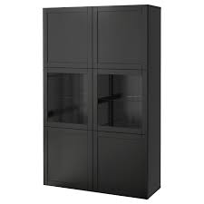 Besta Storage Combination W Glass Doors Hanviken Sindvik Black Brown Clear Glass Ikea In 2020 Glass Door Glass Cabinet Doors Ikea
