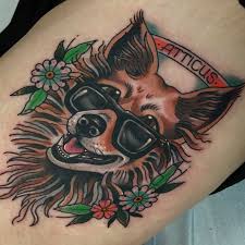 Dog Portrait By Jenny Boulger Tattoo Traditional Neotraditional Portrait Pet Toronto Dog Flower Color Bold Bright Traditional Tattoo Dog Flower Tattoos
