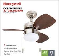 Honeywell Ocean Breeze 30-InchBrushed Nickel Small 3 Blade LED Ceiling Fan  with Light