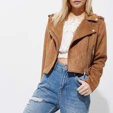 River Island Petite Tan Brown Faux Suede Biker Jacket 120 Liked On Polyvore Featuring Outerwear Jackets Coats Jackets Tan Women Brown Jacket Petite