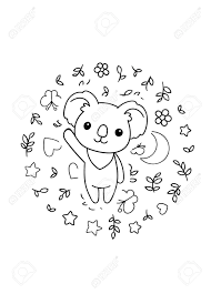 Kawaii is the culture of cuteness in japan. Coloring Pages Black And White Cute Kawaii Hand Drawn Koala Doodles Circle Print Print Royalty Free Cliparts Vectors And Stock Illustration Image 146538634