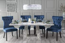 Marble dining table and 6 chairs uk. Urban Deco Milan 200cm Grey Marble Dining Table With 6 Courtney Blue Chairs Cfs Furniture Uk