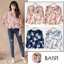Tak lupa ia memakai sepatu hak tinggi warna maroon untuk melengkapi penampilannya. Baju Atasan Blouse Motif Bunga Flower Top Kerja Kantor Kuliah Casual Fashion Cewek Wanita Murah 191 Shopee Indonesia