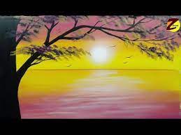 رسم منظر غروب سهل وبسيط painting art