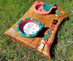 Healty Ceramic Handmade Food And Water Container For Pet Water Bowl Olivewood Container With Pet Bowl Pet Feeders Waterers Feeding Stands Kedi