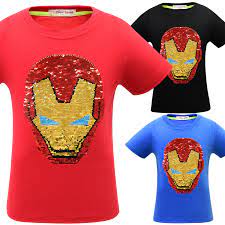 Subito a casa e in tutta sicurezza con ebay! 2019 Reverse Discoloration Iron Man Face Flip Double Sequins Children S T Shirts Boy Girl T Shirt Kids Spiderman Tshirts Clothes T Shirts Aliexpress