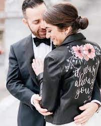 Black Leather Jacket With It Was Always You Hand Painted Floral Design And Detailing Leather Wedding Wedding Jacket Leather Denim