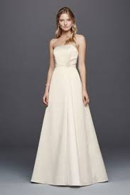 Beaded Satin Wedding Dress With Brooch David S Bridal Fancy Wedding Dresses Wedding Dresses Cheap Wedding Dress Boho