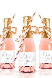 These baby shower favors are cute and easy to make. It S A Girl Mini Champagne Bottle Labels For Baby Shower Tea And Becky