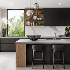 Engineered quartz countertops, matchstick tile and. 75 Beautiful Kitchen With Black Cabinets Pictures Ideas March 2021 Houzz