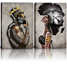 لوحة فنة جدارية أفريقة أمريكية يصور رجل وامرأة من أصل أفريقي بتصميم ملهم  تحت عنوان مرسومة على قماش بأسلوب حديث مناسبة لتزيين غرفة المعيشة أو النوم  أو المكتب من هوني بيبي :