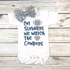 On Sundays We Watch The Cowboys Football Bodysuit Outfit For Etsy In 2021 Baby Girl Onesies Baby Stuff Country Girl Onesies