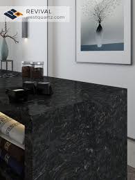 Dark Quartz Table With Waterfall Edge Revival By West Quartz Dark Countertops Quartz Kitchen Quartz Surfacing