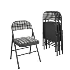 Mainstays Fabric Seat Back Folding Chair White Black Tartan Plaid 4 Pack Walmart Com Folding Chair Fabric Seat Chair Fabric