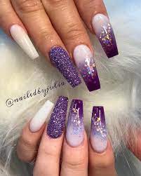 The Salon Inspires Girls Into Getting Purple Ombrenails Coffinnails Encapsulatednails Allacrylic Purple Acrylic Nails Purple Nail Art Best Acrylic Nails