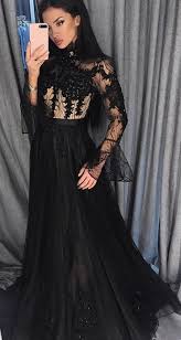 Black Lace Long Sleeve Prom Dresses Tulle High Neck Evening Dress Po268 Prom Dresses Long With Sleeves High Neck Evening Dress Black Lace Long Sleeve Prom Dress