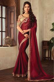 Printed mauve & brown saree. Two Tone Georgette Embroidery Saree In Maroon Colour