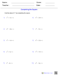 Algebra 1 Worksheets Quadratic Functions Worksheets Completing The Square Algebra Algebra 1