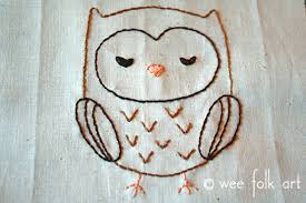I stitched up this little owl as a baby shower gift {we have had four baby boys born in our extended family in the last two years!} it has been so much fun for me to give an embroidered gift at each of their baby showers. Playful Owls Embroidery Pattern Needlework Wee Folk Art