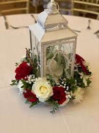 Red And White Rose Centerpiece Lantern Centerpiece Wedding Red Wedding Centerpieces White Rose Centerpieces