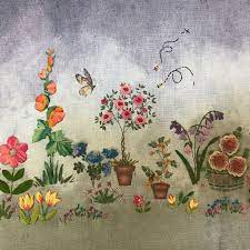 Embroidery Needlework Busy Bees English Garden Image Of Wisely Garden Where Full Of Beautiful Scene Wool Embroidery Wool Embroidery Garden Images Embroidery
