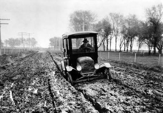 Car in Muddy Road Rut, ca. 1920 | Iowa PBS