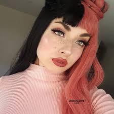 Black And Pink Wig Short Half Pink Half Black Wig Hair Pink Hair Dye Half And Half Hair Split Dyed Hair