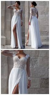Charming Long Sleeve White Lace Top Chiffon Side Split Long A Line Wedding Party Prom Dresses Pd0072 White Prom Dress Long White Prom Dress Custom Prom Dress