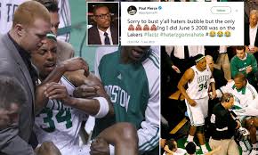 And yet, paul pierce managed to get his number retired too. Ex Celtics Star Paul Pierce Admits He Faked His Knee Injury In The 2008 Finals For A Bathroom Break Daily Mail Online