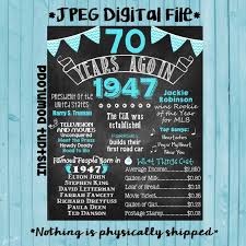 70th Birthday Chalkboard 1950 Poster 70 Years Ago In 1950 Born Etsy Birthday Chalkboard Chalkboard Poster Birthday 70th Birthday Gifts