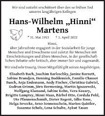Traueranzeigen von Hans-Wilhelm Martens