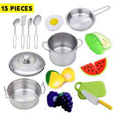 Liberty imports kids play kitchen toys pretend cooking multicolored stainless steel pots and pans metal dish rack kitchen set wi. Kids Toys 15 Pieces Stainless Steel Kitchenware Realistic Kitchen Play Toys Buy Online At Best Prices In Pakistan Daraz Pk