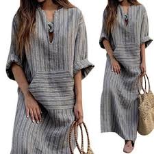 Women Oversized Retro Casual Loose Long Maxi Dresses Cotton Linen Striped Long Sleeve Ankle Length Dress Maxi Dress With Sleeves Cotton Long Dress Summer Dresses For Women