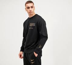 Arriving in tonal black or white options, the af1s boast a leather upper with perforations on the midfoot, complementary laces and textile detailing on the tongue. Nike Swoosh Crew Sweatshirt Black Metallic Gold Footasylum