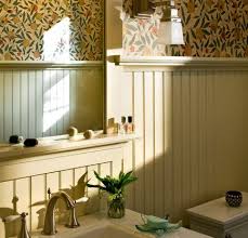 Wallpaper In The Bathroom Yea Or Nay Do You Like How They Ve Only Done It Up Half The Wall Beadboard Bathroom Beadboard Wainscoting Dining Room Wainscoting
