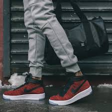 Men Black Air Force 1 On Feet An On Feet Look At The Nike Air Force 1 Ultra Flyknit Red Black Kicksonfire Com In 2020 Nike Nike Air Force Black And Red