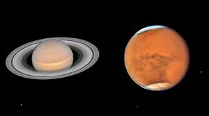 Hubble Captures Mars And Saturn As They Pass Close To Earth Extremetech Because earth and the moon are closer to the sun than mars, they exhibit phases, just as the moon, venus, and mercury do when viewed from earth. hubble captures mars and saturn as they