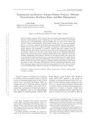 Pdf Instrumental And Reactive Intimate Partner Violence Offender Characteristics Reoffense Rates And Risk Management