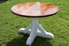 Round, farmhouse kitchen & dining room tables : A Round Farmhouse Table With Aged White Frame English Chestnut Stained Top Album On Imgur