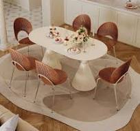 Set Meja Makan Oval Warna Cream Desain Baru LH333R5-A ...