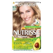 Garnier nutrisse crème permanent nourishing hair colourant allows you to dye your hair in the comfort of your home and with up to 100 per cent grey. Garnier Nutrisse Natural Medium Beige Blonde 8 13 Permanent Hair Dye Morrisons