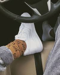Black Air Forces With White Socks Gucci Af1s Sock Outfits Stylish Socks Fashion Socks