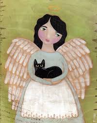 April Angel Folk Art Cat Folk Art Painting Black Cat Painting