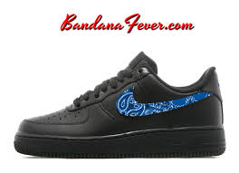 White Black And Blue Air Forces Custom Royal Blue Bandana Nike Air Force 1 Shoes Black Low By Bandana Fever Red Bandana Shoes Nike Shoes Air Force Black Nike Sneakers