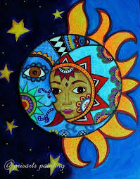 Sun And Moon Luna Sol Couple Mexican Abstract Original Painting Art Prisarts Mexicanfolkart Moon Painting Sun Art Celestial Art