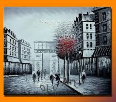 Black And White Oil Paintings On Canvas Black White With Red Tree Paris Street Arc De Triomphe Oil Painting Canvas Art On Canvas Olo Pcs003 China Mainland