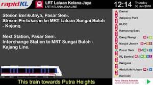 The lrt kelana jaya line (laluan kelana jaya) is a light rapid transit train route operated by rapid rail that is part of the klang valley integrated transit system running through kuala lumpur city centre from gombak to putra heights. Rapidkl Lrt Kelana Jaya Line Train Announcement Youtube
