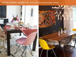 I love how this eclectic dining room (below) mixes a set of thrifted woven chairs with more modern upholstered end chairs. 10 Style Tips For Pulling Off A Mix Match Dining Set Apartment Therapy